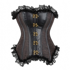 Sexy Women's Brocade Lace Overbust Corset Tops Steampunk Bustiers