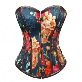 Skull Brocade Steampunk Gothic Corset Tops Bustiers with Chain