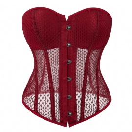 Sexy Women's Mesh Lace Up Overbust Corsets Bustier Tops