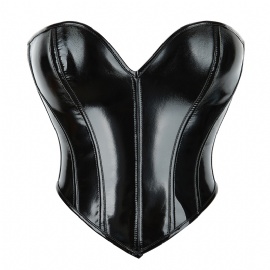 Black PU Leather Overbust Corsets Bustiers Crop Tops