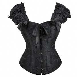 Steel Boned Gothic Overbust Corset Tops with Shoulder