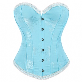 Blue Lace Overbust Corset Bustier Tops Gothic Women Corset