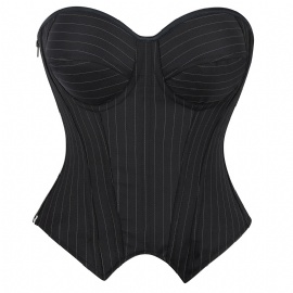 Black Stripe Push Up Overbust Corset Bustier Top