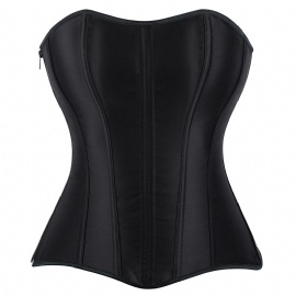 Black Overbust Corset Top for Women Sexy Satin Lace Up Corsets and Bustiers