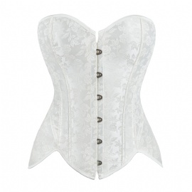 White Bridal Brocade Overbust Corsets and Bustiers Tops Long Torso