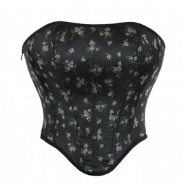 Women's Floral Overbust Corsets and Bustiers Top Black Corset