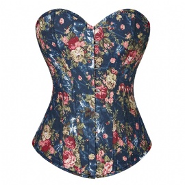 Floral Denim Overbust Corsets and Bustiers Tops Plus Size