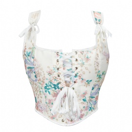 Floral Overbust Corset Bustier Top with Shoulder Strap