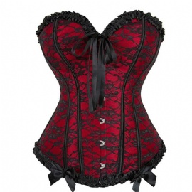 Sexy Women's Red Lace Overbust Corsets Bustiers Top