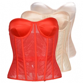 Sexy Mesh Overbust Corset Top Lace Up Bustiers
