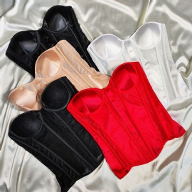 Satin Lace Up Corsets and Bustier Tops Sexy Mesh Corset
