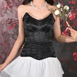 Sexy Satin Overbust Corset Bustier Tops Lace Up Corsets Body Shaper Lingerie Korset