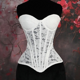 Sexy Lace White Overbust Corset Bustier Tops Steel Boned Corset