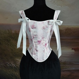 Overbust Corset Top for Women Floral Bustiers Gothic Jacquard Lace Up Corsets and Bustiers