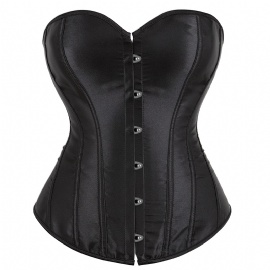 Women's Solid Satin Overbust Corsets Burlesque Basque Bustiers Tops