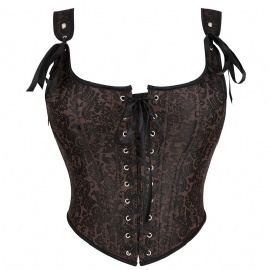 Plus Size Jacquard Overbust Corset Top with Shoulder Strap