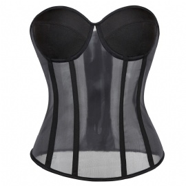 Sexy Women's See Through Mesh Overbust Corsets Bustiers Tops