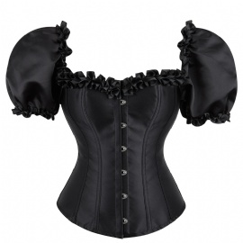 Sexy Satin Overbust Corsets and Bustiers with Puff Sleeve