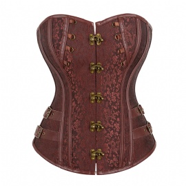 Brocade Steampunk Overbust Corsets Lace Up Gothic Bustiers Top