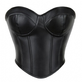 Women's PU Leather Overbust Corset Bustier Crop Tops