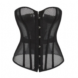 Mesh Overbust Corset Black Hourglass Bustier Top Body Shaper