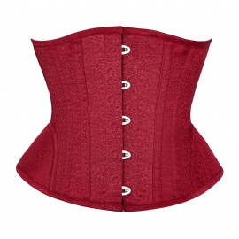 Red Brocade Waist Trainer Corset 14 Steel Boned Underbust Corsets