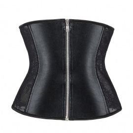 PU Leather Underbust Corset Black Lace Waist Trainer Cincher