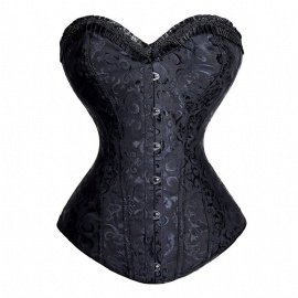 Black Brocade Overbust Corset Bustier Tops Plus Size Corsets